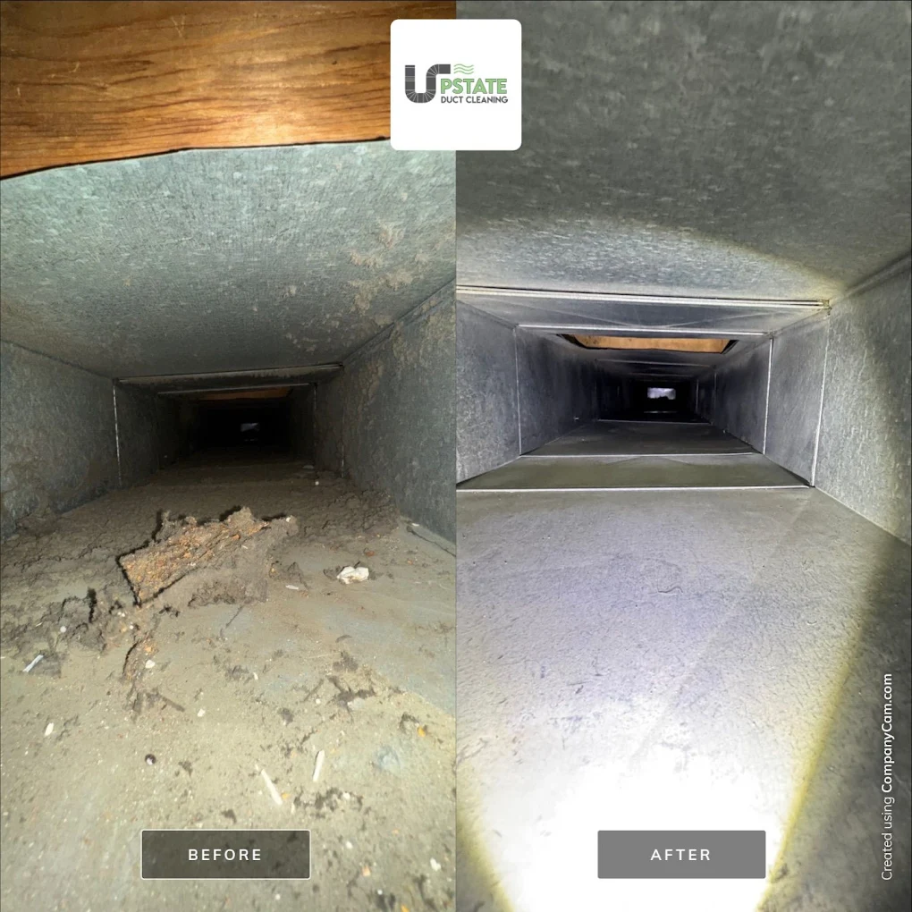 Before-and-after dryer vent cleaning highlighting lint removal to reduce fire risk and boost dryer efficiency.
